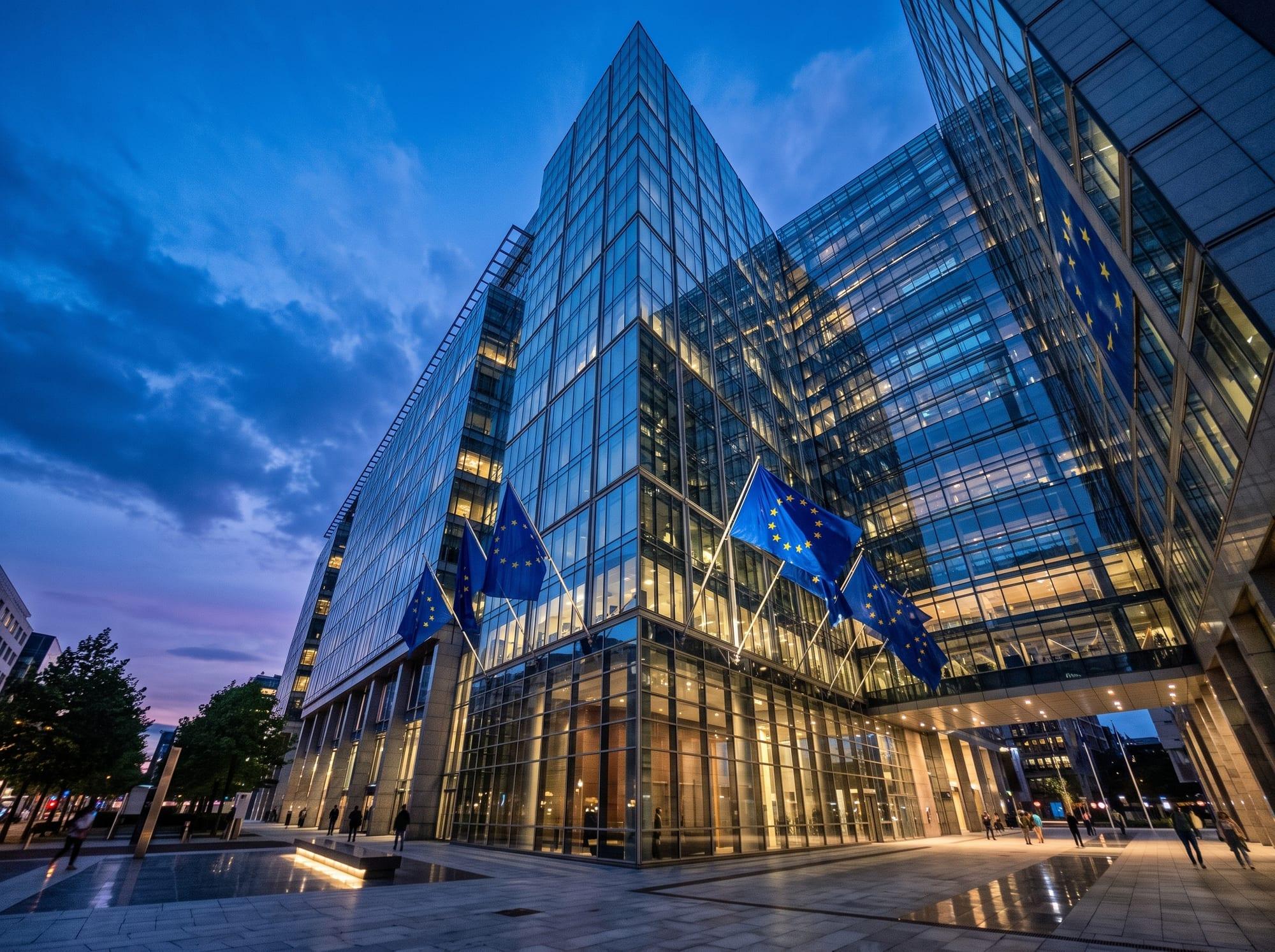 European Union quarter architecture in Brussels at blue hour